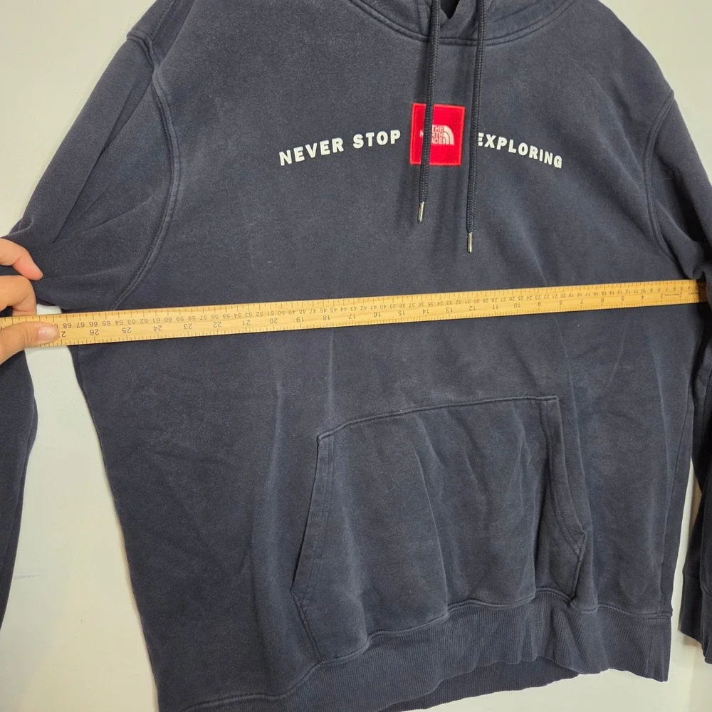 The North Face Mens XL Navy Never Stop Exploring Red Box Logo Hoodie Pullover